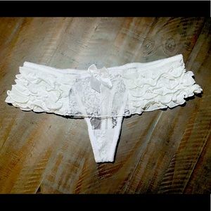 White Floral Ruffle Lace Thong.